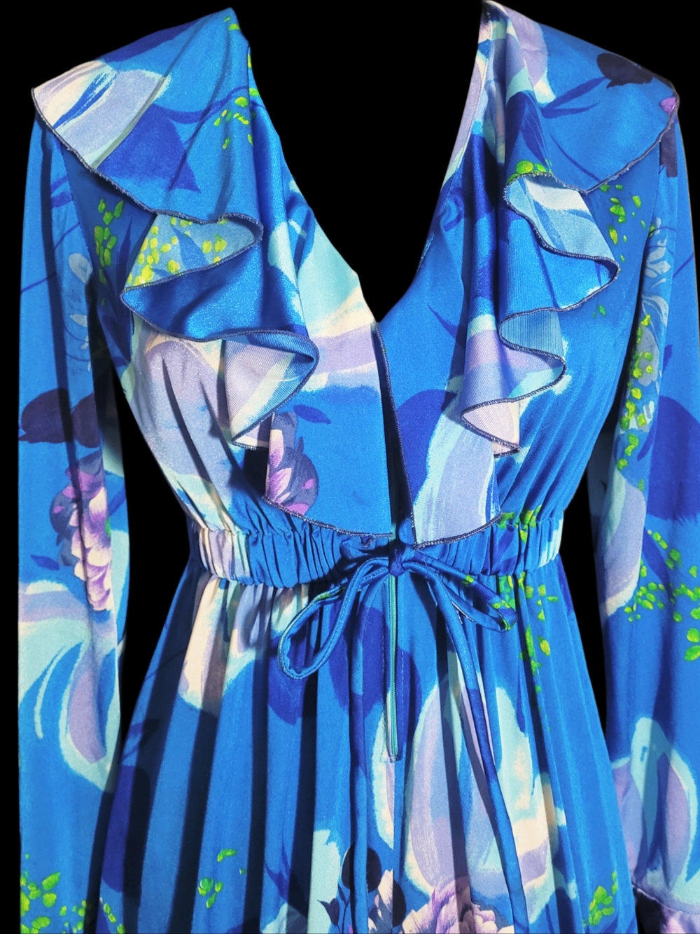 1970s Sunfashions Of Hawaii Vintage Floral Ruffle Maxi Dress Robe House Dress - Picture 3 of 6
